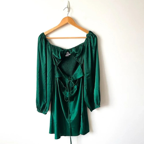Princess Polly Nikita Satin Effect Long Sleeve Mini Dress Green Size 6 - Picture 4 of 8